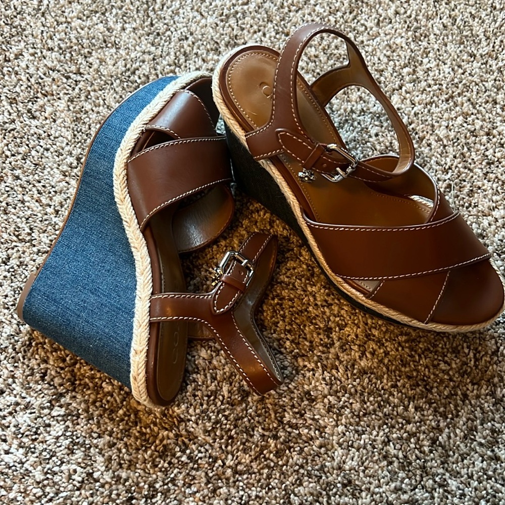 Coach wedges! Brown leather with denim wedge size 7